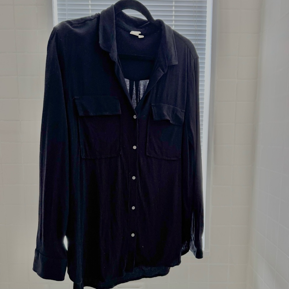 GAP Black Button-Down Pocket Shirt-xl